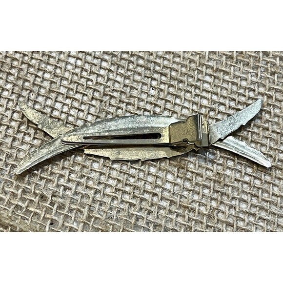 Vintage Art Deco Gold Tone Criss Cross Hair Clip Grecian Nouveau Feather - Picture 3 of 5